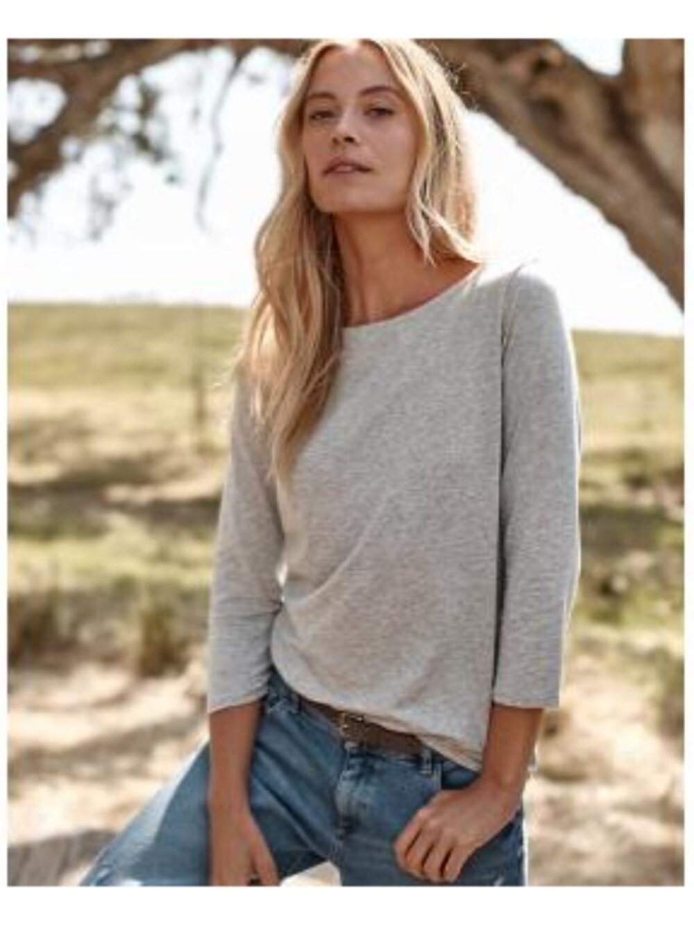 Like new Garnet Hill Essential 3/4-Sleeve Boatneck Tee, medium, heather grey